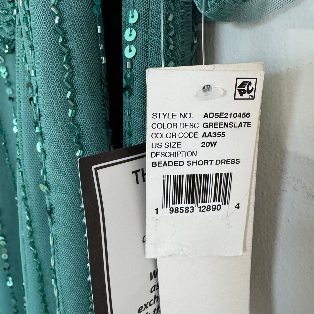 ADRIANNA PAPELL STUDIO Sequin Beaded Flutter Sleeve Cocktail Dress Green Size 20 - Picture 10 of 10